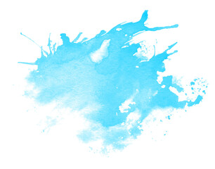 Abstract blue watercolor splash isolated on white background. Hand drawn watercolor spot for logo or text