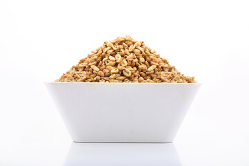 Peanut isolated. Peanuts set on white background. Nut collection. Whole and cut half. Full depth of field.