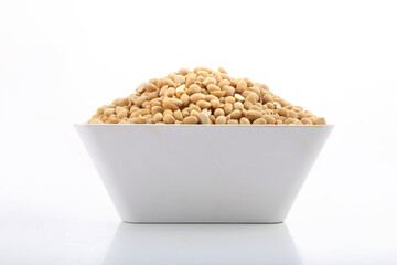 Peanut isolated. Peanuts set on white background. Nut collection. Whole and cut half. Full depth of field.