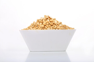 Peanut isolated. Peanuts set on white background. Nut collection. Whole and cut half. Full depth of field.