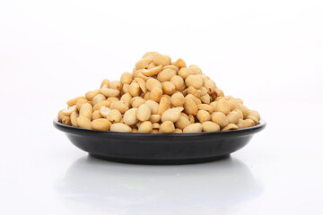 Peanut isolated. Peanuts set on white background. Nut collection. Whole and cut half. Full depth of field.