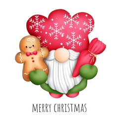 Digital painting watercolor Christmas gnome cookies islolated on white background.