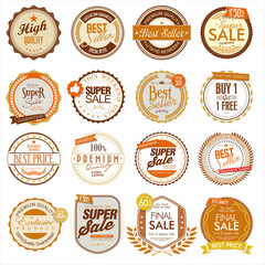 Retro vintage premium sale badges and labels collection