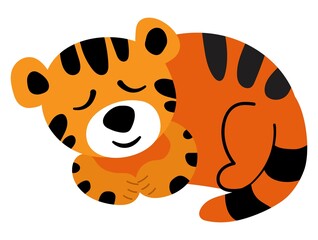 Cute hand-drawn tiger cub. White background, isolate. Vector illustration.	