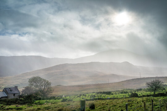 Rain coming in at the Bluestack Mountains between Glenties and Ballybofey in County Donegal - Ireland