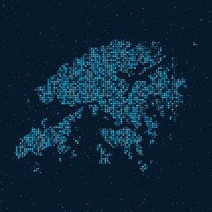 Abstract Dotted Halftone with starry effect in dark Blue background with map of Hong Kong. Digital dotted technology design sphere and structure. vector illustration