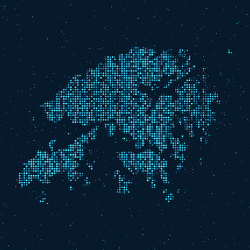Abstract Dotted Halftone with starry effect in dark Blue background with map of Hong Kong. Digital dotted technology design sphere and structure. vector illustration