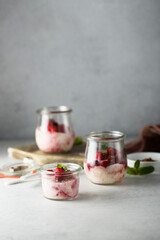 Raspberry trifle with fresh mint