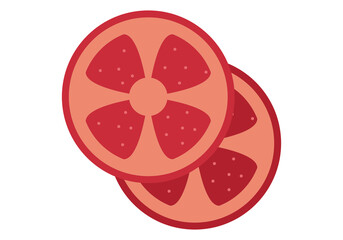 Rodajas de tomate rojo en fondo blanco.