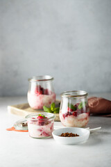 Raspberry trifle with fresh mint