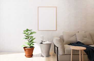 3D Mockup photo frame in Modern interior of living room