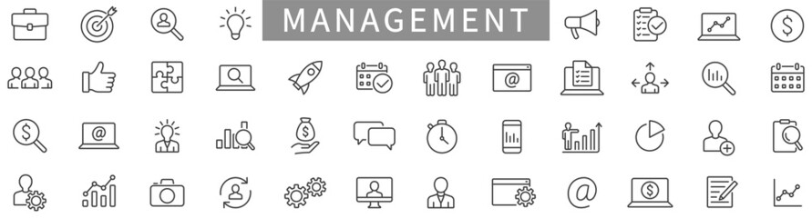 Business and management line icons set. Management icon collection. Vector - obrazy, fototapety, plakaty