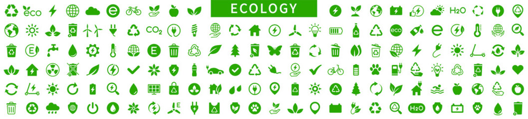 Ecology icons set. Ecology symbol collection. Nature icon. Eco green icons. Vector illustration - obrazy, fototapety, plakaty