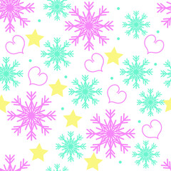 Fototapeta na wymiar Seamless pattern with snowflakes, hearts and stars. Vector illustration EPS8 