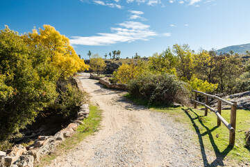 Matafrailes medival bridge in a stream that empties into the Lozoya river in the Sierra de Guadarrama, Madrid