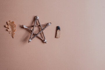 Beautiful occult spiritual ritual magic background image with light beige copy space