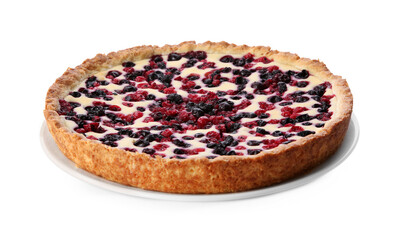 Delicious freshly baked currant pie isolated on white