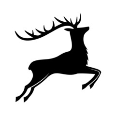 Illustration with silhouette of Christmas deer on white background.