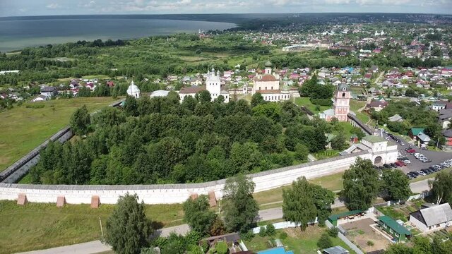 Pereslavl Zalessky, Russia - 24 July 2021: Goritsky Assumption Monastery from a bird's eye view