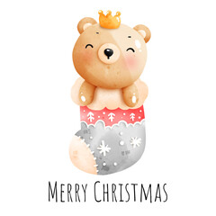 Christmas teddy bear in the sock