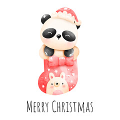 Christmas panda in the sock