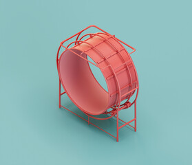Circular jogging panel for kids. Isometric red color playground object for physical and mental development of children. Monochrome single color, 3d rendering