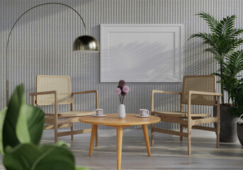 3D Mockup photo frame in Modern interior of living room