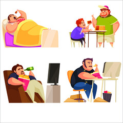 gluttony icons set with obsessive eating symbols flat isolated