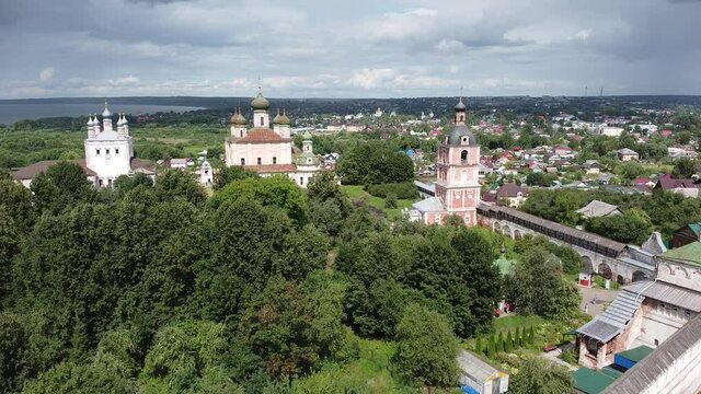 Pereslavl Zalessky, Russia - 24 July 2021: Goritsky Assumption Monastery from a bird's eye view