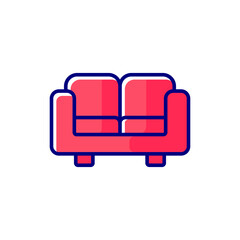 Sofa RBG color icon. Thin line vector illustration with shadow