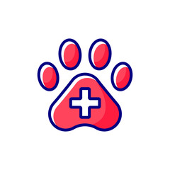 Veterinary pharmacy RBG color icon. Animal footprint thin line vector illustration with shadow