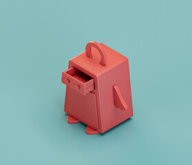 Obraz premium A box with drawer in the shape of a penguin. Isometric red color preschool kindergarden object for physical and mental development of children. Monochrome single color, 3d rendering