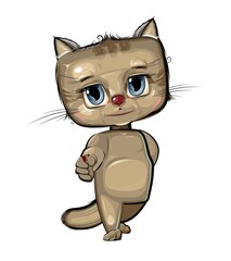 Cute kid Raccoon stretches out his hand suggest friendship. Funny child animal. Illustration for children. Isolated on white background. Vector