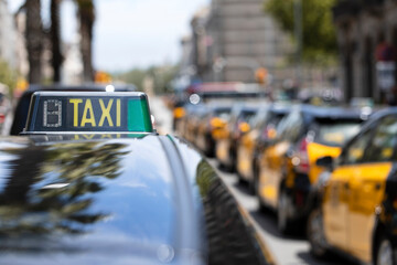 Group of taxi cabs in Barcelona