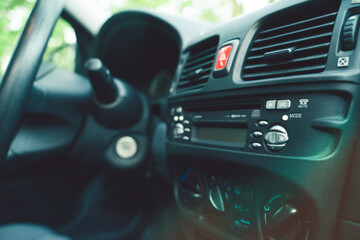 Obraz na płótnie Canvas Close up Instrument automobile panel with radio.