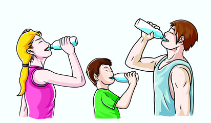 human are drinking water after sport cartoon vector colorful draw character