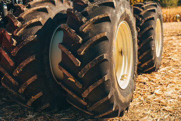 Close up photo of some tractor tires or wheels.