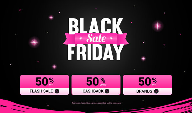 Black Friday sale template background vector illustration. Black and pink theme.