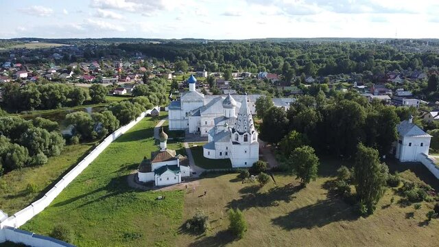 Pereslavl Zalessky, Russia - 24 July 2021: Holy Trinity Danilov Monastery from a bird's eye view