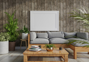 Obraz premium 3D Mockup photo frame in Modern interior of living room