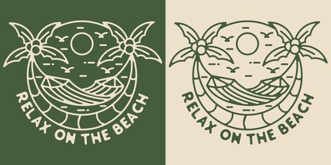 monoline summer with hammock vintage outdoor badge design