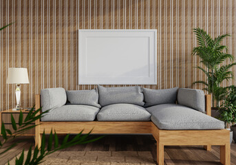3D Mockup photo frame in Modern interior of living room