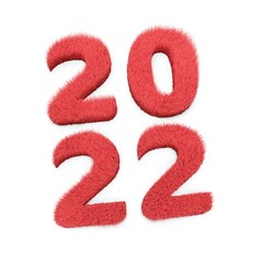Année 2022 en fourrure rouge sur fond blanc