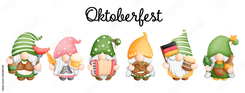 Wall mural Digital painting watercolor October festival, Beer festival gnome