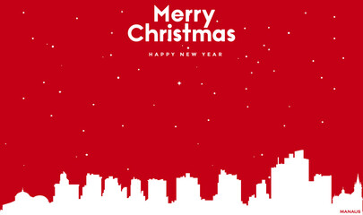 Naklejka premium Christmas and new year red greeting card with white cityscape of Manaus