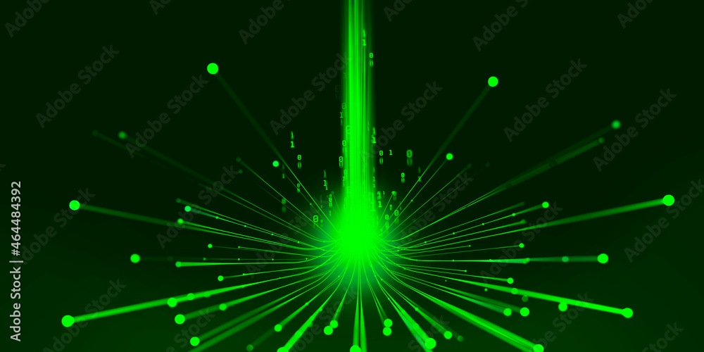 Leinwandbilder Wireless data transmission, high speed internet. Information flow in abstract cyberspace. Neural network 3D illustration. Big data and cybersecurity. Data stream. Global database and AI