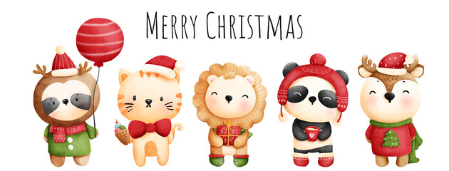 Christmas woodland, christmas animal. Vector illustration