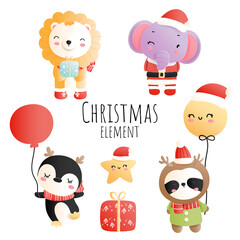 Christmas woodland, christmas animal. Vector illustration