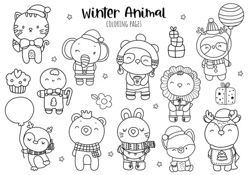 baby animal Christmas, Animal Christmas coloring page.