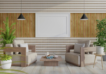 3D Mockup photo frame in Modern interior of living room